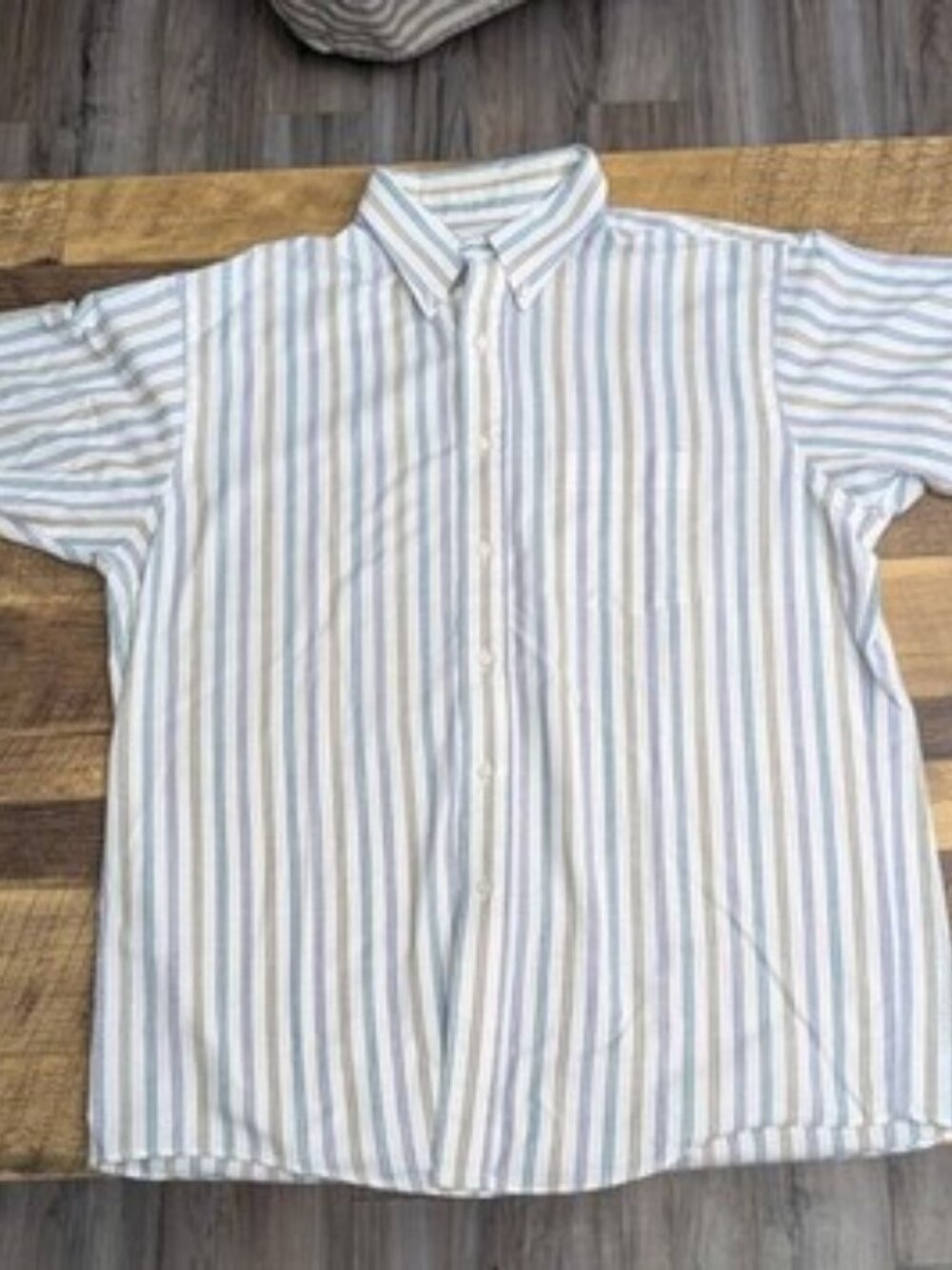 Vintage Arrow Dover Shirt 17 XL Short Sleeve Striped Button Down Made in USA 90s